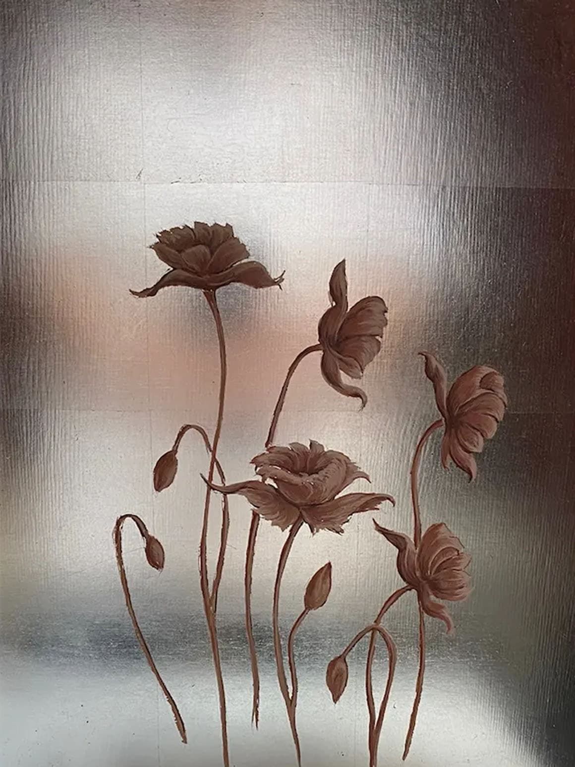 Silver Leaf With Flower Stencil Ore